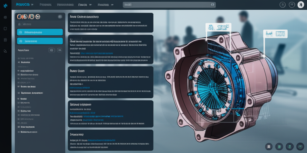 Engineers collaborating on a design project using the secure.parts platform interface